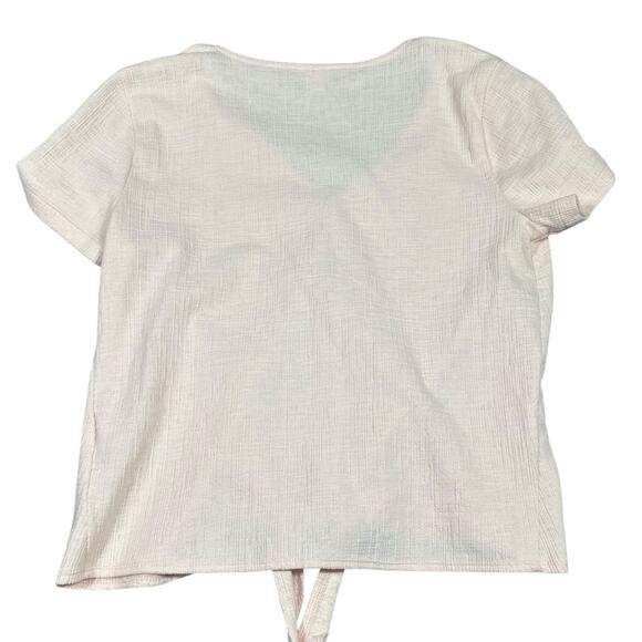 J.Crew Tie-Front V-Neck Textured Tee - Light Pink Size Small - Picture 3 of 4